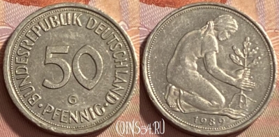 Германия 50 пфеннигов 1989 года G, KM# 109, 216p-016