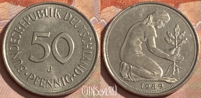 Германия 50 пфеннигов 1989 года J, KM# 109, 349p-074