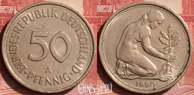 Германия 50 пфеннигов 1990 года A, KM# 109, 242l-121