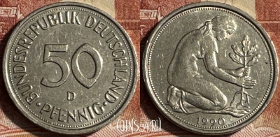 Германия 50 пфеннигов 1990 D, KM# 109, 452s-027