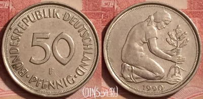 Германия 50 пфеннигов 1990 года F, KM# 109, 070l-017