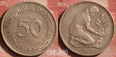 Германия 50 пфеннигов 1990 года G, KM# 109, 070l-063