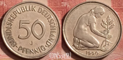 Германия 50 пфеннигов 1990 года J, KM# 109, 070l-001