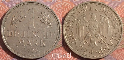 Германия ФРГ 1 марка 1986 года F, KM# 110, a138-049