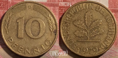 Германия ФРГ 10 пфеннигов 1979 года D, KM# 108, 216-084