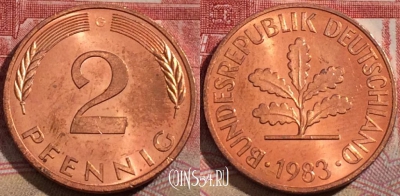 Германия ФРГ 2 пфеннига 1983 года G, KM# 106a, 217-049