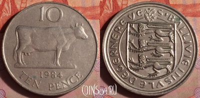Гернси 10 пенсов 1984 года, KM# 30, 227f-108
