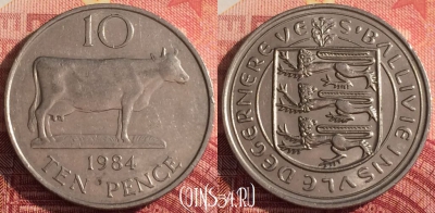 Гернси 10 пенсов 1984 года, KM# 30, 302i-105