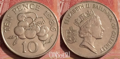 Гернси 10 пенсов 1986 года, KM# 43.1, 391-039