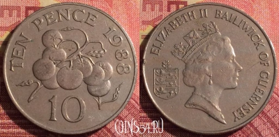 Гернси 10 пенсов 1988 года, KM# 43.1, 295i-123