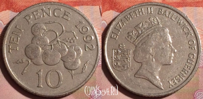 Гернси 10 пенсов 1992 года, KM# 43.2, 334-027