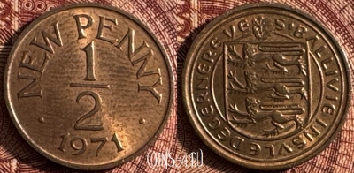 Гернси 1/2 нового пенни 1971 г., KM# 20, 368s-092