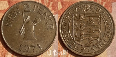 Гернси 2 новых пенса 1971 года, KM# 22, 462q-160 ♛