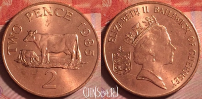 Гернси 2 пенса 1985 года, KM# 41, UNC, 309j-126
