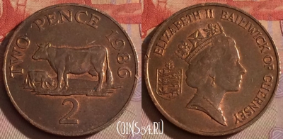 Гернси 2 пенса 1986 года, KM# 41, 330-029