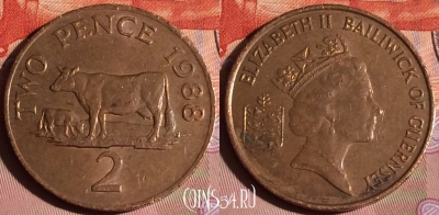 Гернси 2 пенса 1988 года, KM# 41, 204c-015