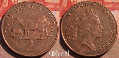Гернси 2 пенса 1996 года, редкая, KM# 41a, 093c-042