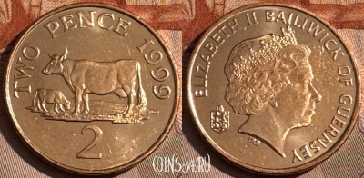Гернси 2 пенса 1999 года, KM# 96, UNC, 509s-141
