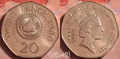 Гернси 20 пенсов 1986 года, KM# 44, UNC, 333j-110 ♛