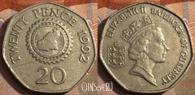 Гернси 20 пенсов 1992 года, KM# 44, s063t-117