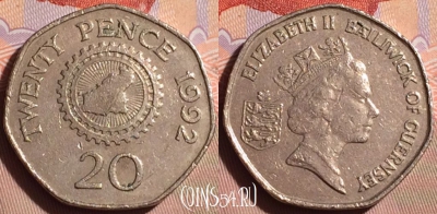 Гернси 20 пенсов 1992 года, KM# 44, 105g-143