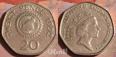 Гернси 20 пенсов 1992 года, KM# 44, 278c-065