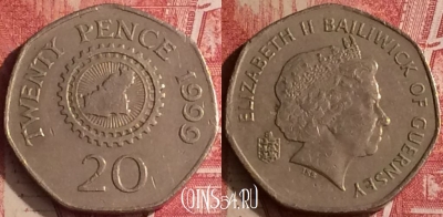 Гернси 20 пенсов 1999 года, KM# 90, 454o-017