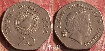 Гернси 20 пенсов 1999 года, KM# 90, 455o-103