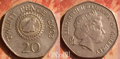 Гернси 20 пенсов 2003 года, KM# 90, 114o-002