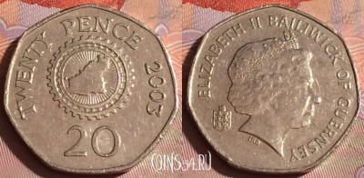 Гернси 20 пенсов 2003 года, KM# 90, 274c-040