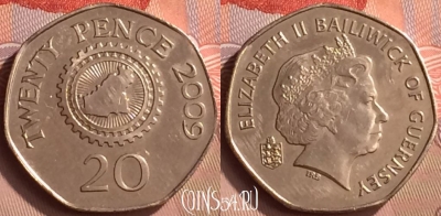 Гернси 20 пенсов 2009 года, KM# 90, 229m-135