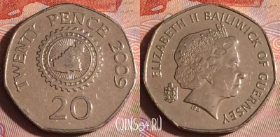 Гернси 20 пенсов 2009 года, KM# 90, 335-056