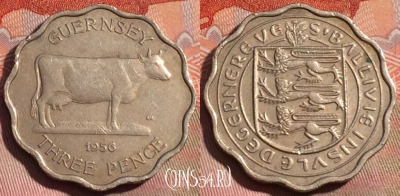 Гернси 3 пенса 1956 года, KM# 17, 275a-060