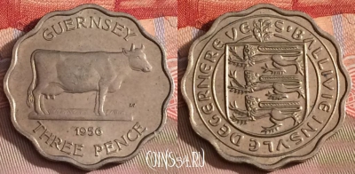 Гернси 3 пенса 1956 года, thin flan, KM# 17, 282b-037