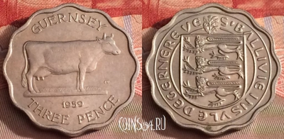 Гернси 3 пенса 1959 года, KM# 18, 282b-097
