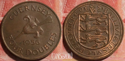 Гернси 4 дубля 1956 года, KM# 15, 256-033