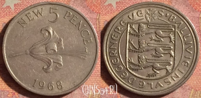 Гернси 5 новых пенсов 1968 года, KM# 23, 136i-134