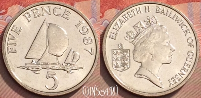 Гернси 5 пенсов 1987 года, KM# 42.1, UNC, 157l-141