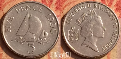 Гернси 5 пенсов 1990 года, KM# 42.2, 199o-018