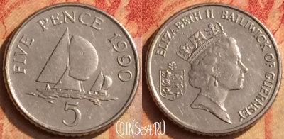 Гернси 5 пенсов 1990 года, KM# 42.2, 199o-085