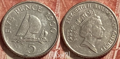 Гернси 5 пенсов 1990 года, KM# 42.2, 309q-070