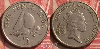 Гернси 5 пенсов 1990 года, KM# 42.2, 396-084