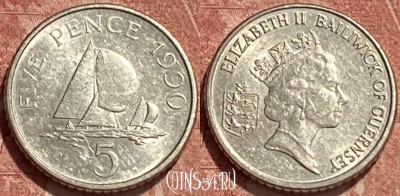 Гернси 5 пенсов 1990 года, KM# 42.2, 400q-092