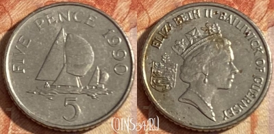 Гернси 5 пенсов 1990 года, KM# 42.2, 444r-103