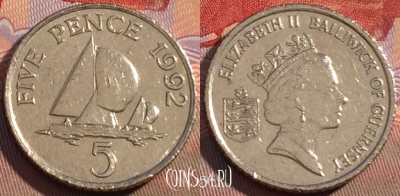 Гернси 5 пенсов 1992 года, KM# 42.2, 107c-106