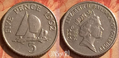 Гернси 5 пенсов 1992 года, KM# 42.2, 122o-080