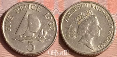 Гернси 5 пенсов 1992 года, KM# 42.2, 304o-138