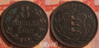 Гернси 8 дублей 1902 года, KM# 7, 160o-136 ♛