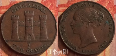 Гибралтар 2 кварта 1842 года, KM# 3, 160o-127 ♛