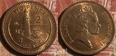 Гибралтар 2 пенса 1988 AC, KM# 21, UNC, s505s-073